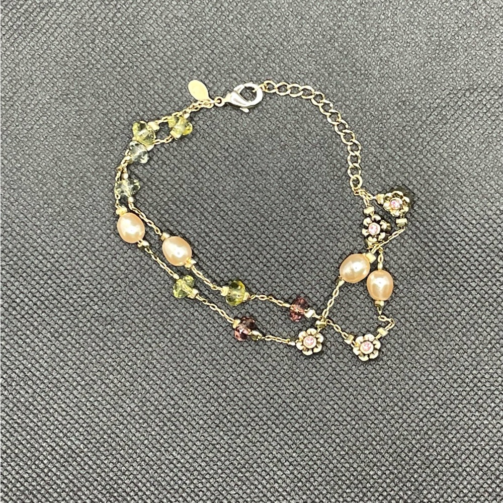 Premier Design Dainty Layered Beaded Bracelet On Gold/bronze Chain.